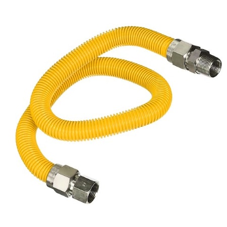 Flextron Gas Line Hose 1/2'' O.D.x48'' Len 1/2" FIPxMIP Fittings Yellow Coated Stainless Steel Flexible FTGC-YC38-48C